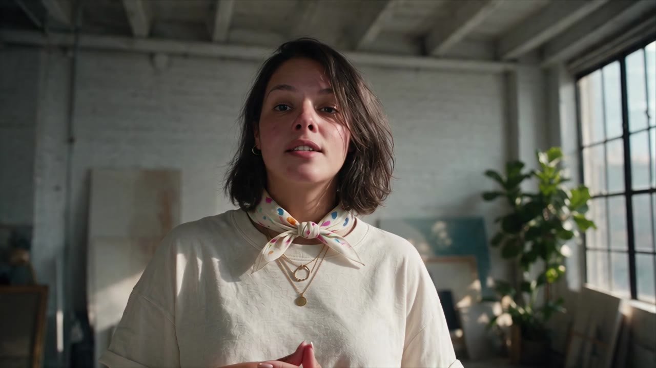 Final frame: the same take restyled into a sunlit loft